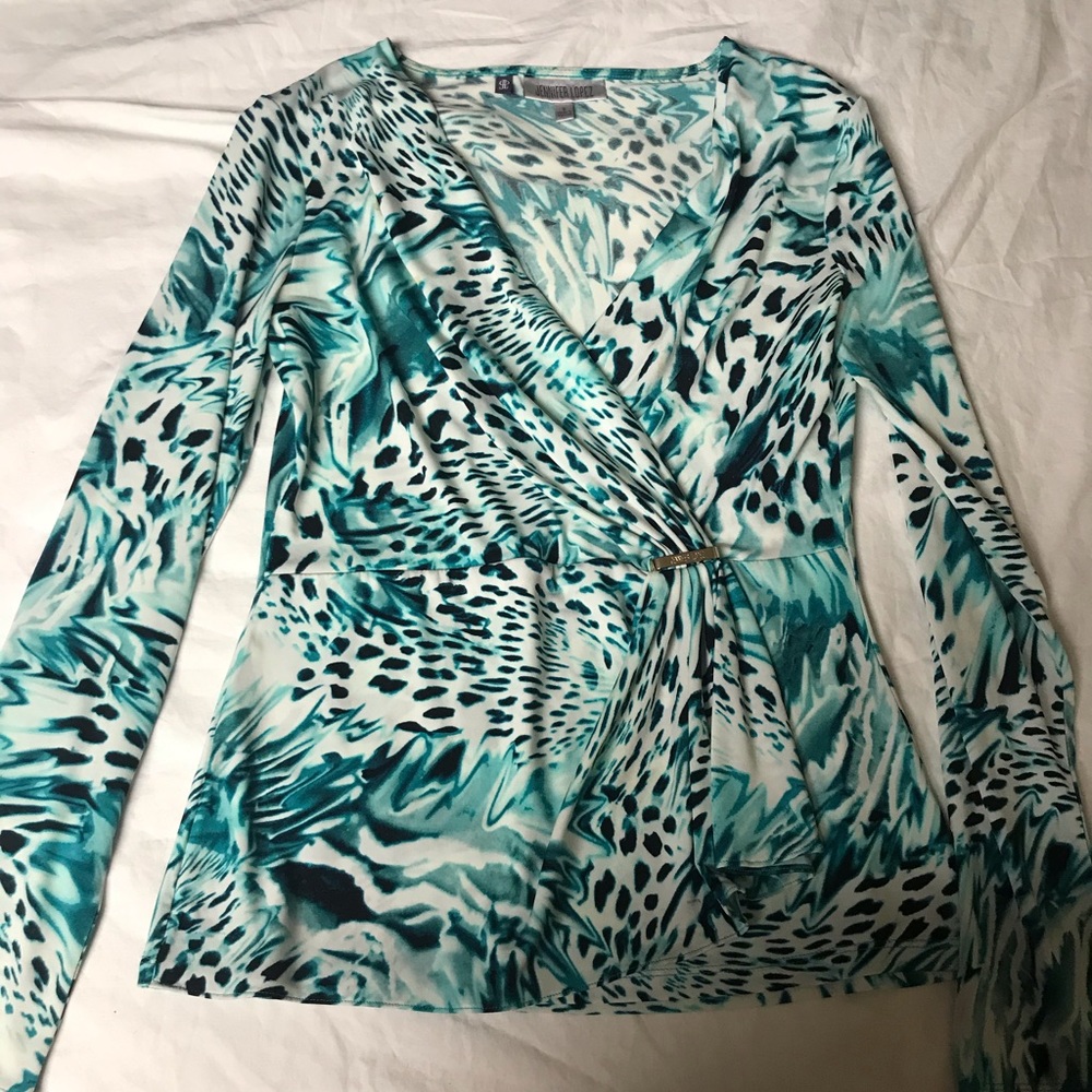 Long sleeved mixed print blouse